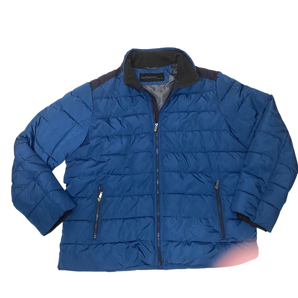 Weatherproof Mens XXL Blue Puffer Jacket Insulated Full Zip Fleece Collar Winter